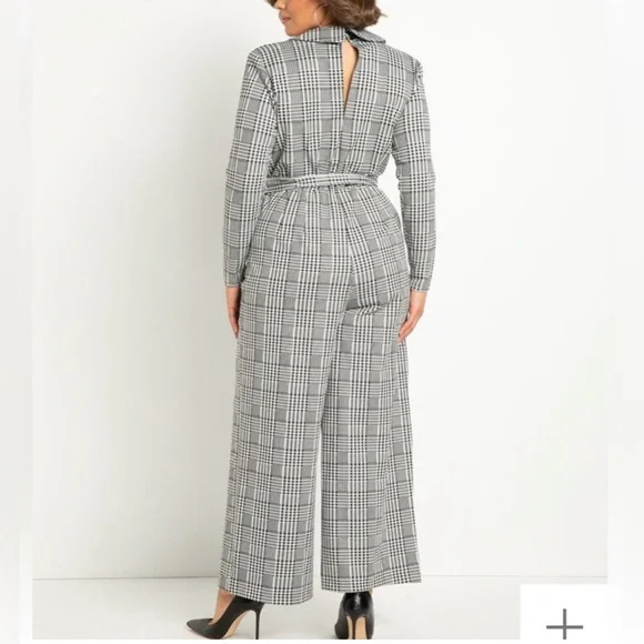 Wide Leg Plaid Jumpsuit with Lapel - Size 24 - Picture 3 of 5